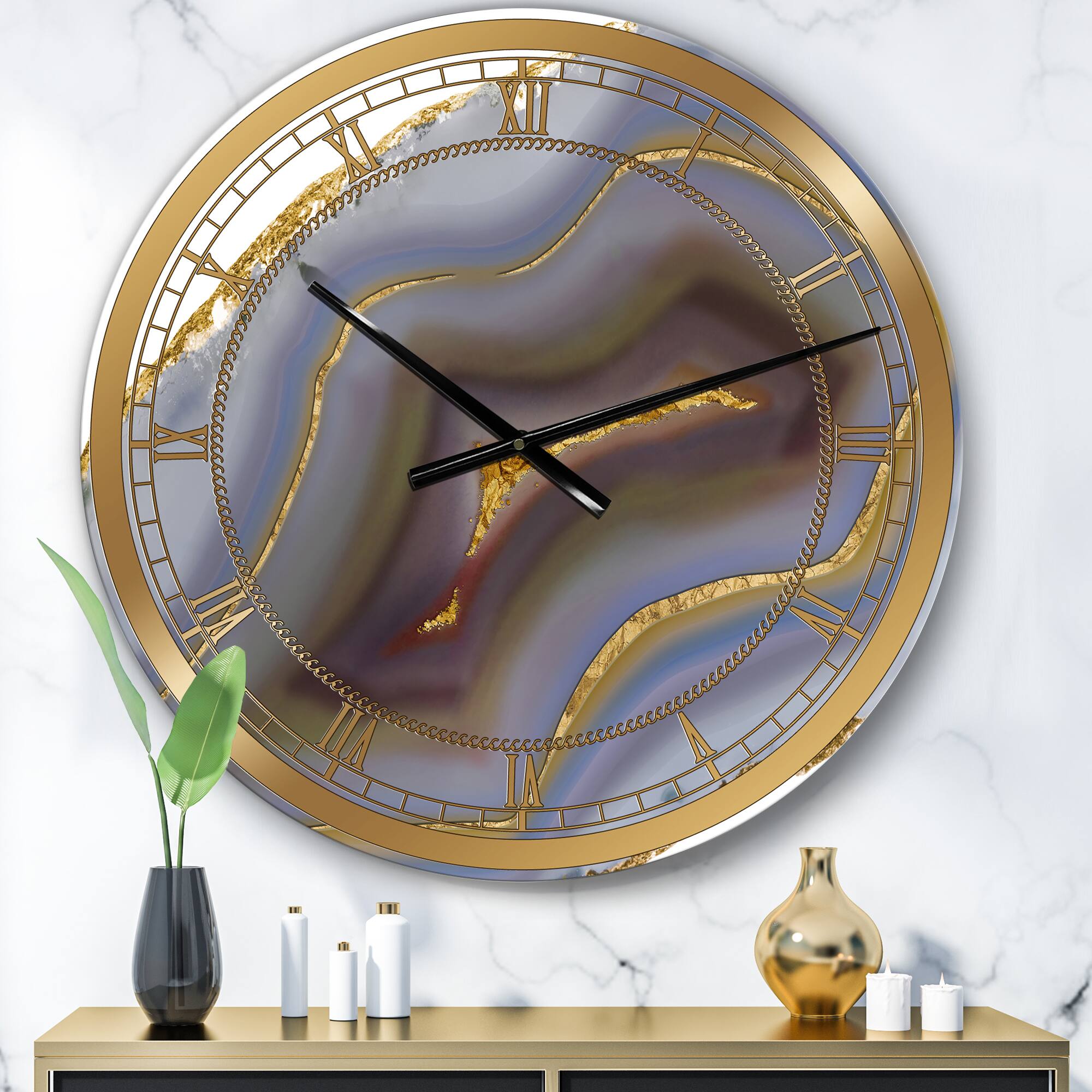 Designart Golden Core Agate Large Wall Clock